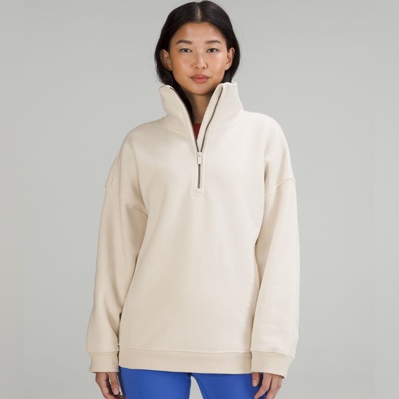 lululemon athletica Tops - Lululemon || White Opal Thick Fleece Half Zip Pullover Sweatshirt